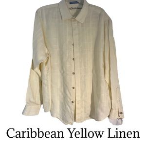Ⓜ️🌴☀️Indulge‎ in the charm of this Caribbean Yellow Linen Button-Down